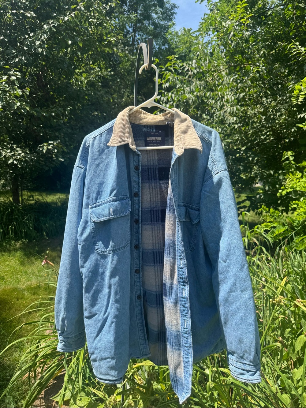 Wolverine Light Blue Denim Jacket with Tan Corduroy Collar